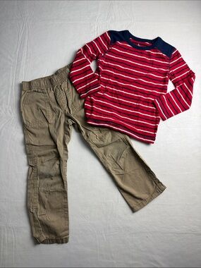 Circo Kids Red Striped Long-Sleeve Tee Khaki Cargo Pants Size 4T Bundle Size 4T